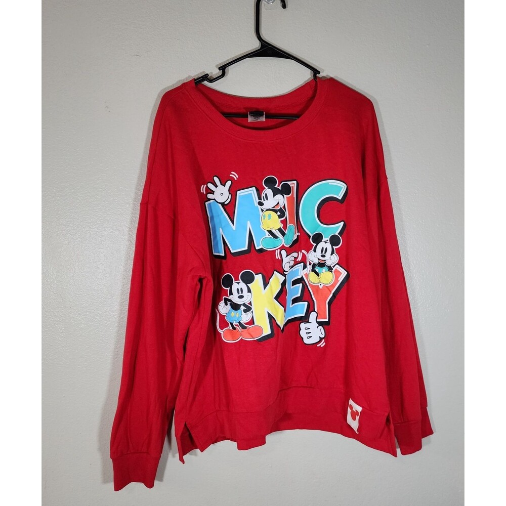 Disney Mickey Mouse Long Sleeve Red Crewneck Sweatshirt Juniors  Size XXL 19 .